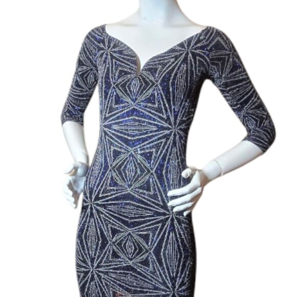 IRIS Black Shimmer Iridescent Mini Bodycon Club Dress sz M - Picture 2 of 11